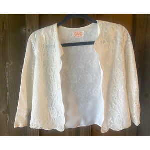 Vintage 60’s Glentex Medium Union White Lace Bolero Jacket